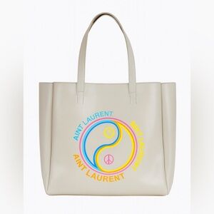 LA/TC Ain’t Laurent Graphic Tote Bag – Cream Faux Leather Yin Yang Print
